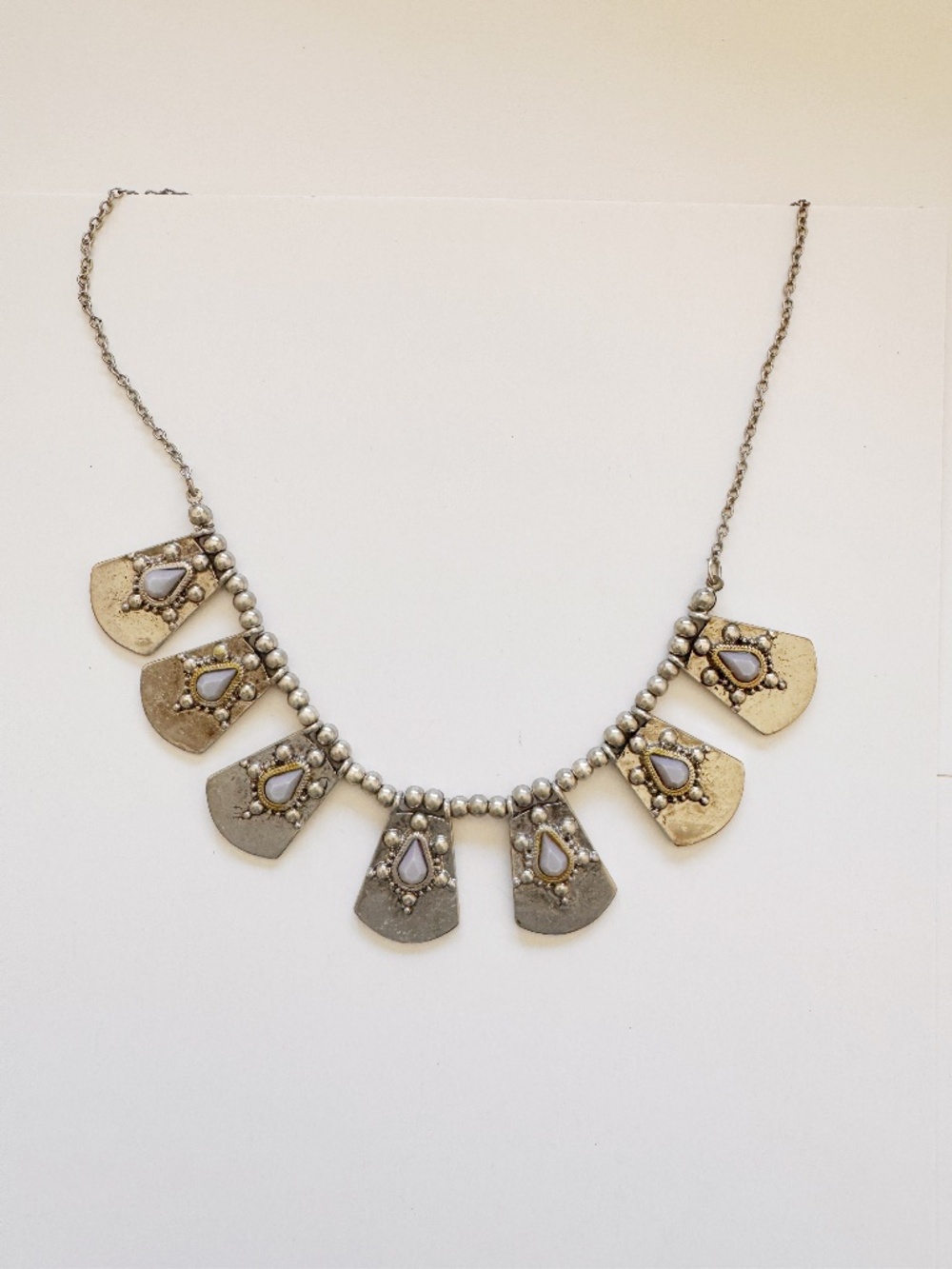 Boho Statement Necklace Tribal Bib Gold Silver Tone Faux Stone Festival Jewelry